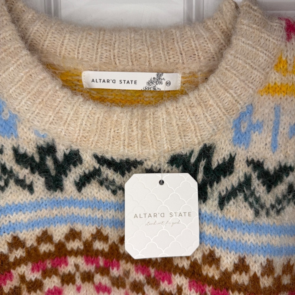 Altar'd State Women Fair Isle Snowflake Crewneck Sweater Multi Color Size XS NWT - Picture 3 of 5